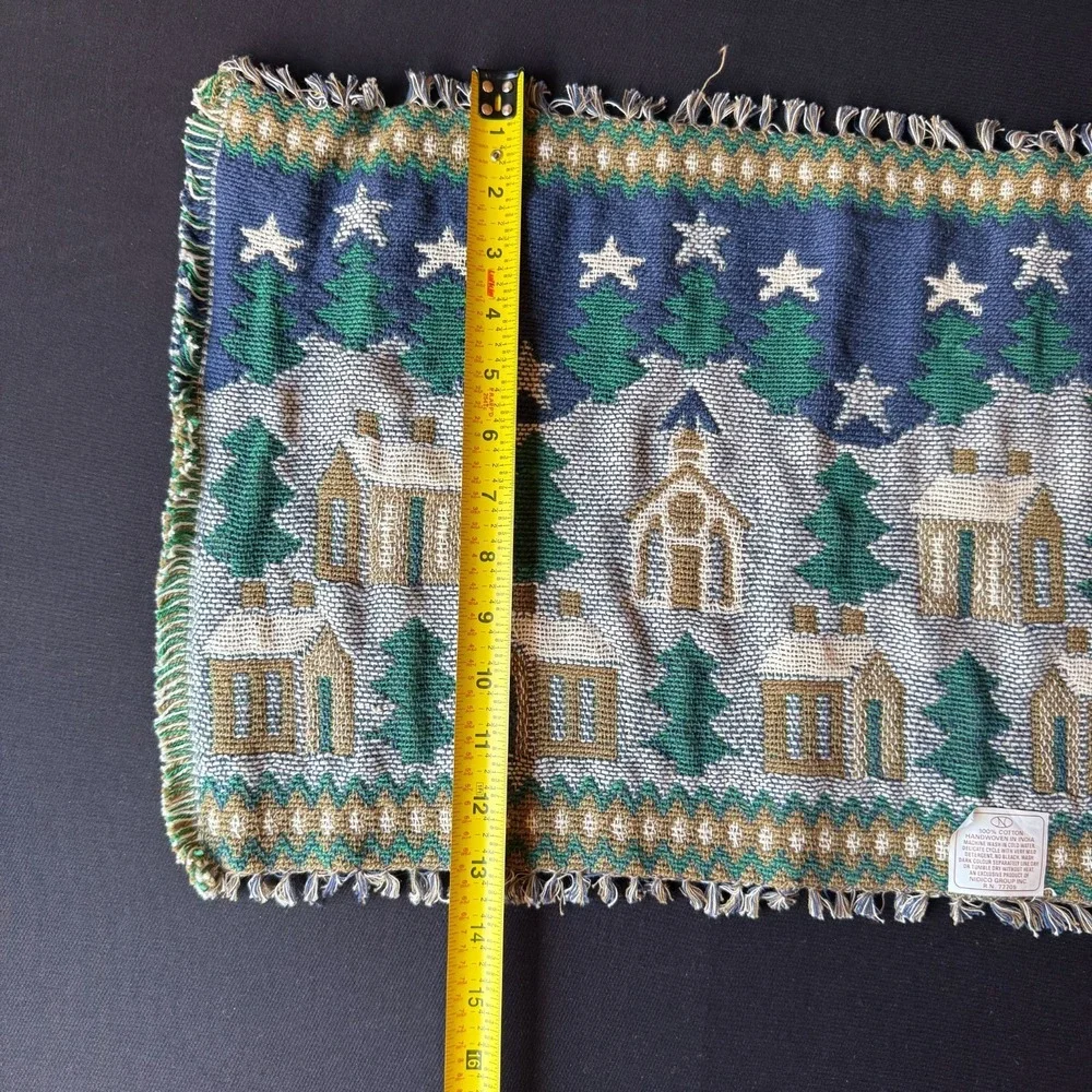 Vtg Set 4 Christmas‎ Cabin Village Placemats Handwoven Cotton Rustic Lodge Decor